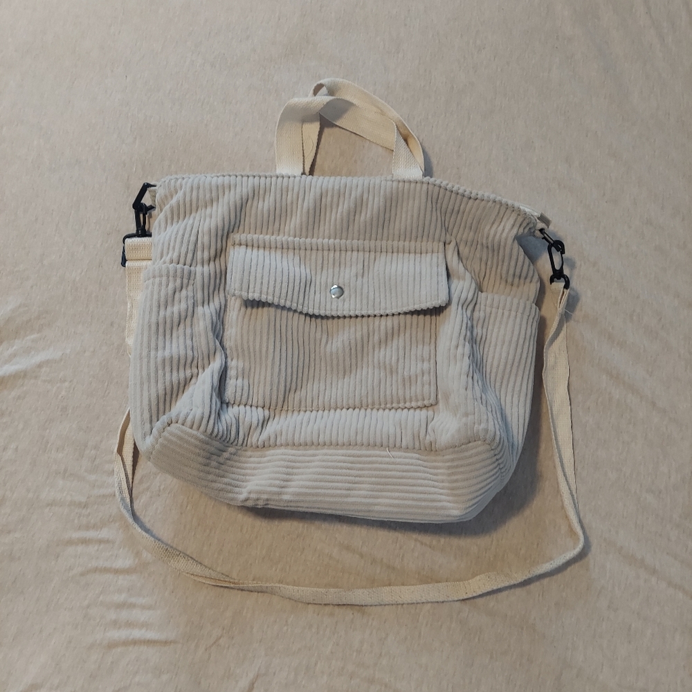 Elegant Cream Tan Crossbody Bag Pockets Casual Purse Tote
